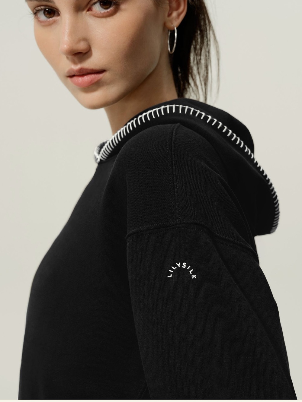 Lillysilk Black Hooded Sweatshirt with Contrast Trim
